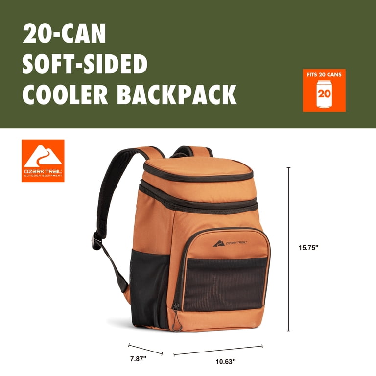 Ozark Trail 20-Can 15 qt Soft-Sided Cooler Backpack, Brown