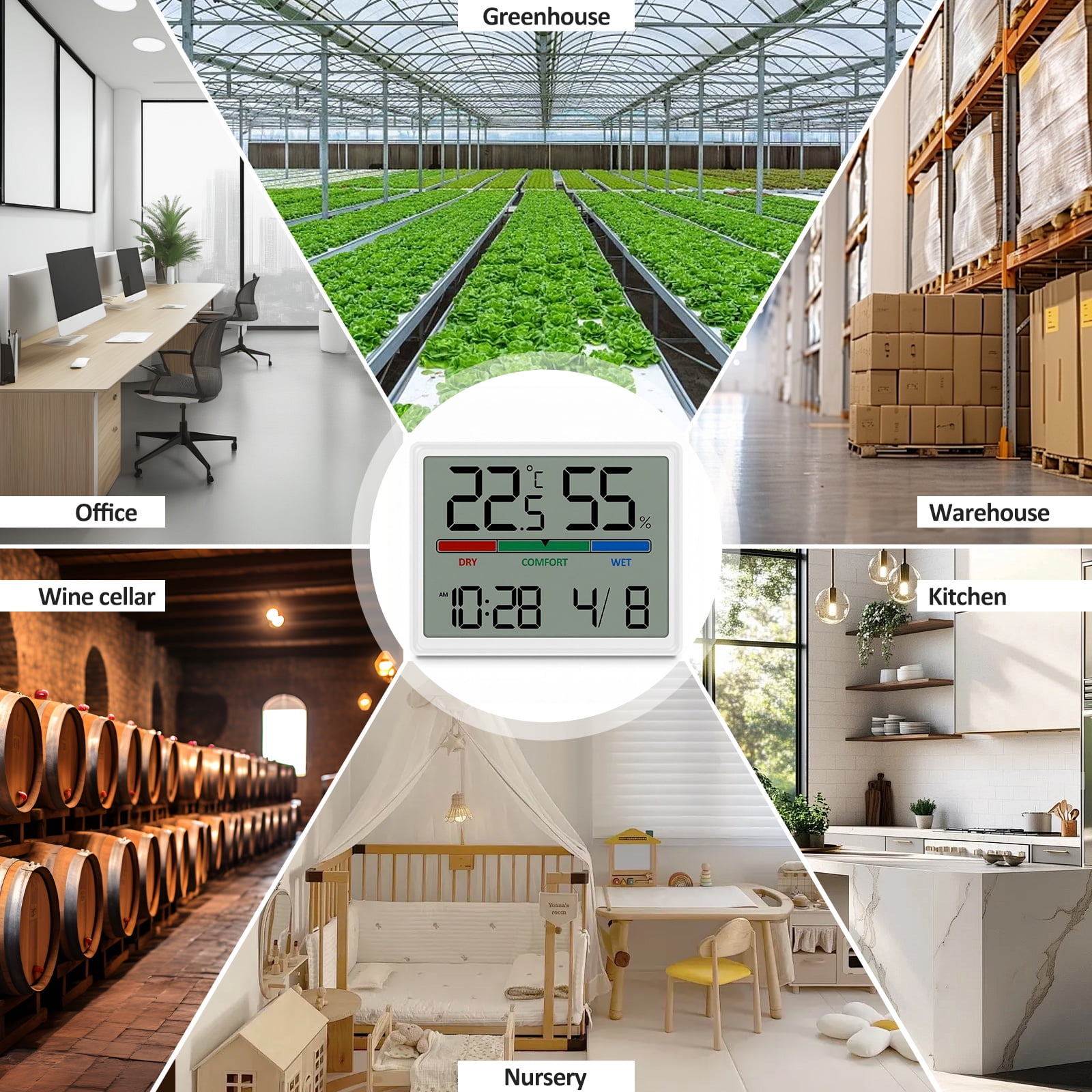3Pcs Digital Hygrometer Indoor Thermometer Clock with Temp and Humidity Accurate Room Temp Gauge with Comfort Indicator for Bedroom Baby Room Office