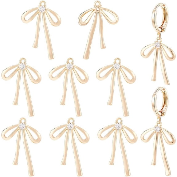 10pcs Real 18K Gold Plated Brass Bowknot Charms 19x13x2.5mm Micro Pave Clear Cubic Zirconia Pendants for Earrings Necklaces Wedding Festival Gift DIY DIY