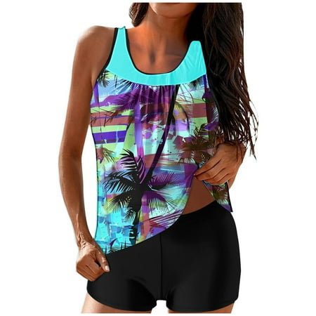 Dezsed Womens Tankini Swimsuits for Women 2025 Tummy Control Swimsuit Bathing Suit Top with Boyshorts Women  Swimwear Clearance Light Blue XXL