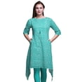thumbnail image 1 of Bimba Kurti Asymétrique Vert à Blocs Imprimés pour Femmes, Robe Tunique d'Été Indienne, XX-Grand, 1 of 6