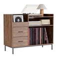 thumbnail image 5 of Record Player Stand with Storage for 500+ Albums, Mid-Century Modern Turntable Shelf & Drawers Sturdy Wood & Metal Audio Console for Living Room, 5 of 19