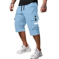 thumbnail image 2 of Domuza Cargo Shorts for Men Stretch Waist Drawstring Below The Knee Long Shorts Relaxed Fit Hiking Capri Short Mulit Pockets Sky Blue 2XL, 2 of 5