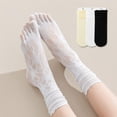 thumbnail image 2 of Elegant Lace Five-Toe Socks for Women - Thin, Breathable, Hollow Out, Ruffle Trim, Crew Length, College Style Fashion, 2 of 7