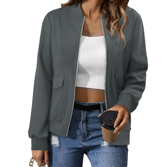 Dxzfnsa Womens Zip Up Sweatshirts Women Casual Solid Color Jackets Fashion Long Sleeve Crew Neck Loose Outwear with Pockets