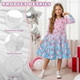 thumbnail image 5 of FKELYI Pink Axolotl Cherry Flower Print Toddler Girl Long Sleeve Dresses A-Line Ruffle Trim Dress Soft Fall Outfits for Girls Patchwork Dresses, 5-6 Y, 5 of 6