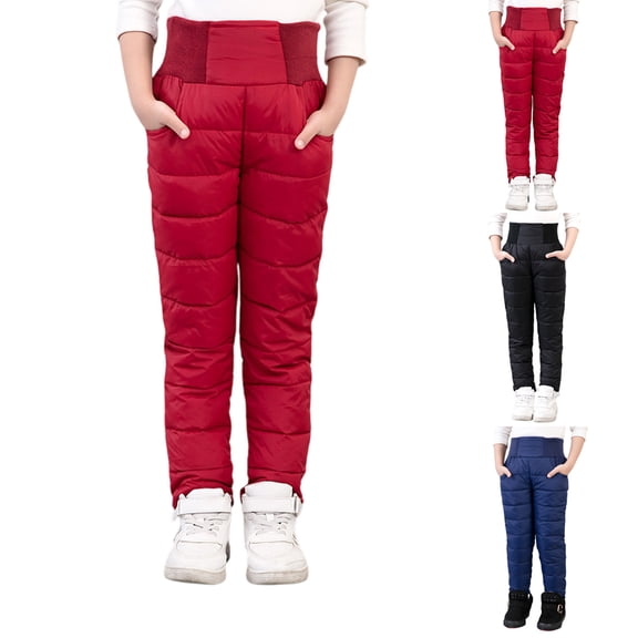 Fshiont Boys Girls Kids Snow Pants Puffer Hight Rise with Pockets Warm for Winter Outdoor Activities Red 100