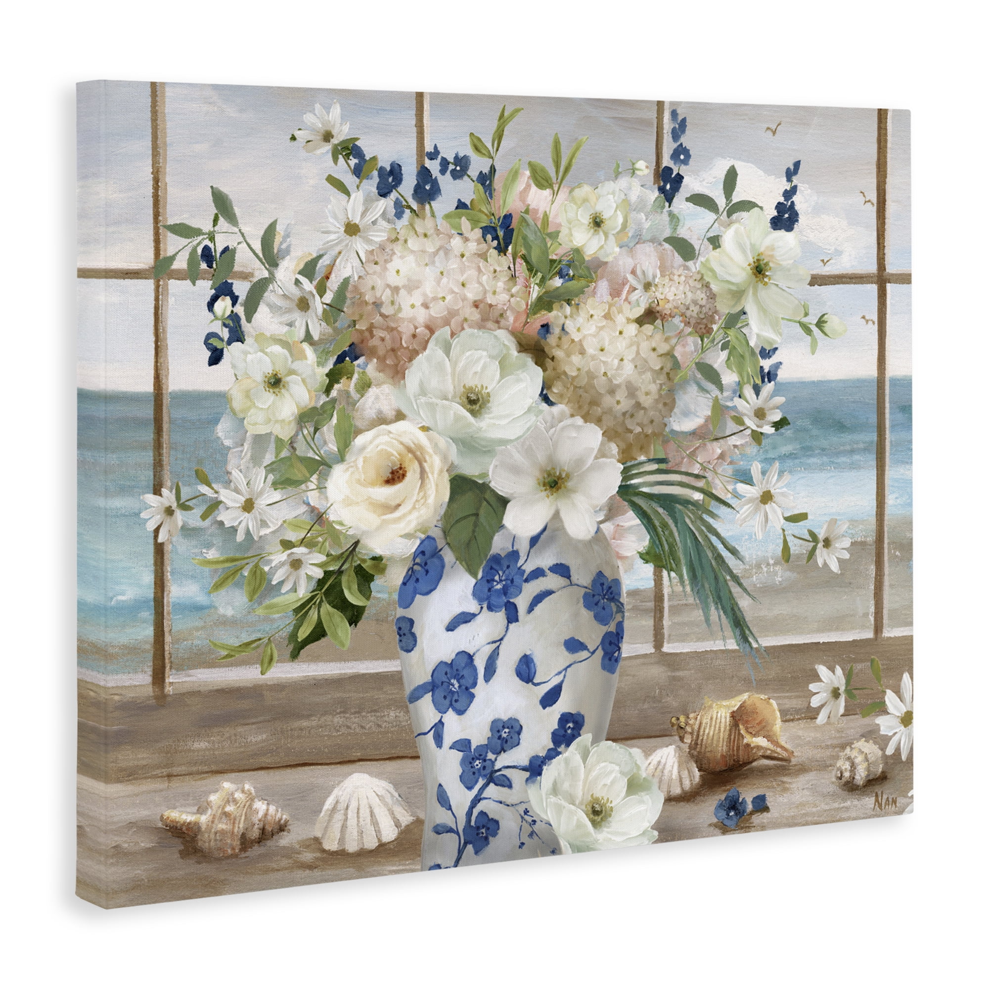 Stupell Industries Seashells & Flowers Windowsill Canvas Wall Art, design by Nan