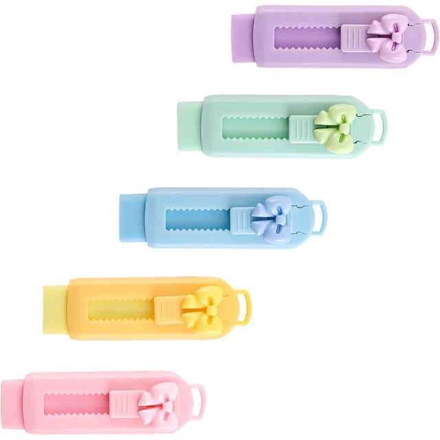 5-Pack Retractable Slide Erasers with Plastic Covers - Large White Erasers for School, Office, Drawing & Art Projects