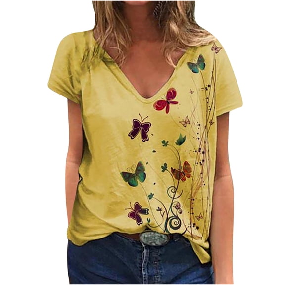 Patlollav Womens Summer Tops V-Neck Short Sleeve Cotton Linen T-Shirts Solid Casual Blouse