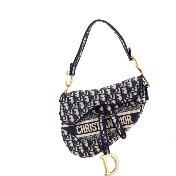 Pre-Owned Saddle Handbag Logo Embroidered Oblique Canvas Medium By Rebag