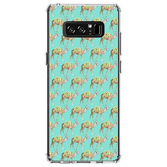 DistinctInk Clear Shockproof Hybrid Case for Samsung Galaxy Note 8 - TPU Bumper, Acrylic Back, Tempered Glass Screen Protector - Preppy Pattern - Camels on Teal Background