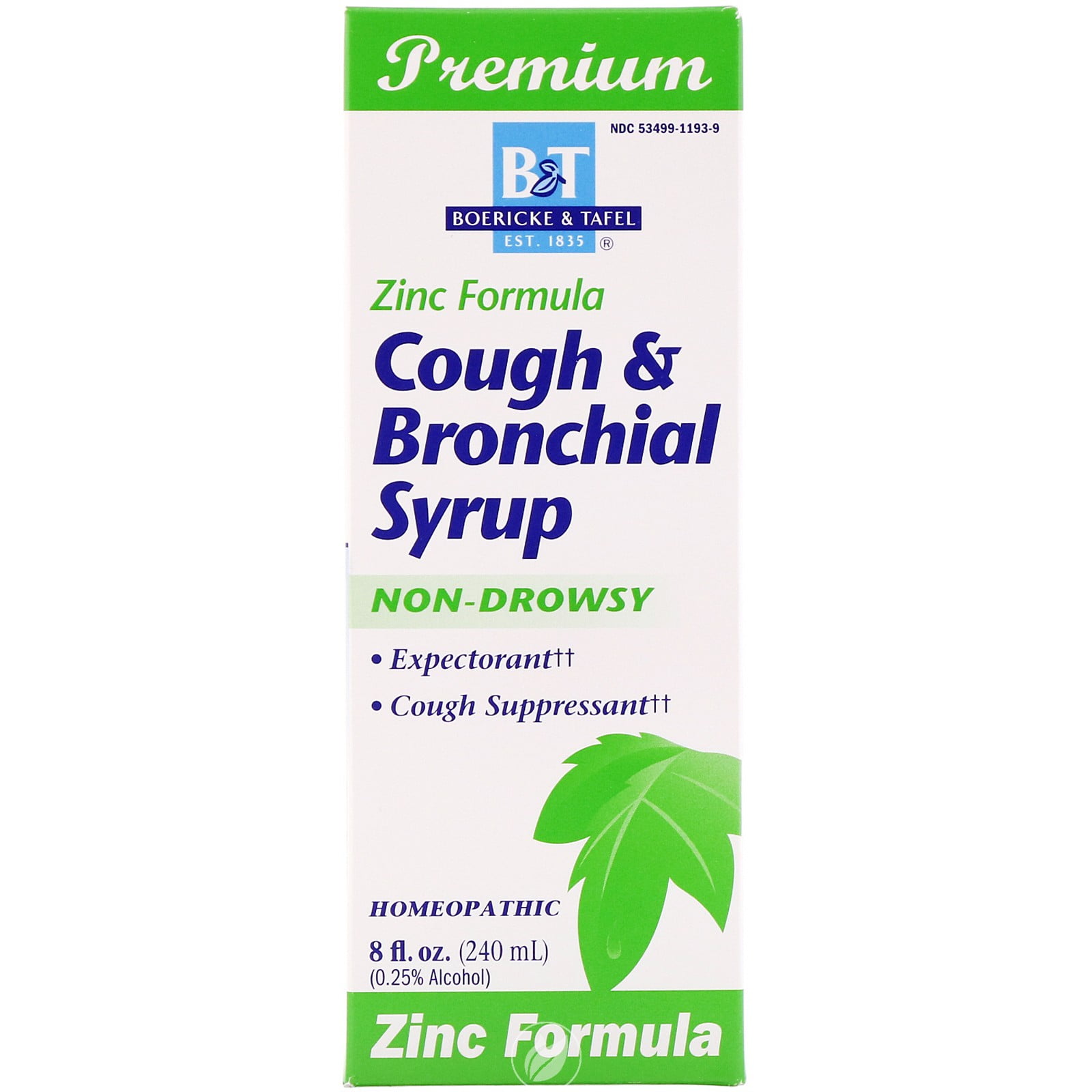 Cough & Bronchial Syrup WITH ZINC, 8 OZ by Boericke & Tafel, Pack of 2