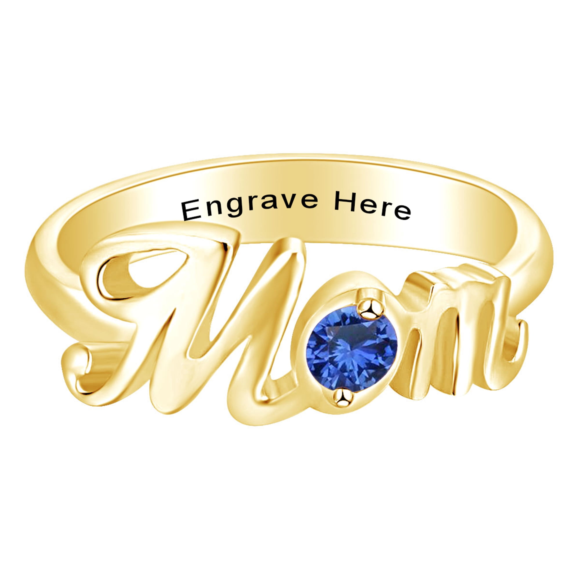 Mother's Day Jewelry Giftd Personalized Round Simulated Blue Sapphire Mom Promise Band Ring In