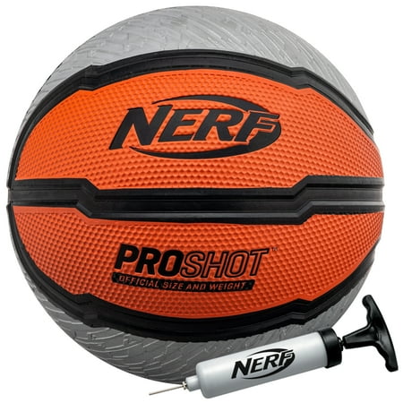 NERF Indoor + Outdoor Basketball - Proshot Official Size 29.5" Basketball + Air Pump - Extra Grip