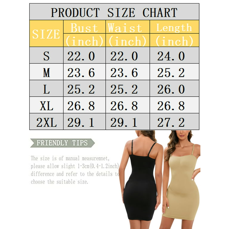 LELINTA Shapewear Slip Dress for Women Tummy Control Camisole Full Slip  Under Dress Seamless Body Shaper Seamless Tummy Control Underskirts Black/Beige  size S-2XL 