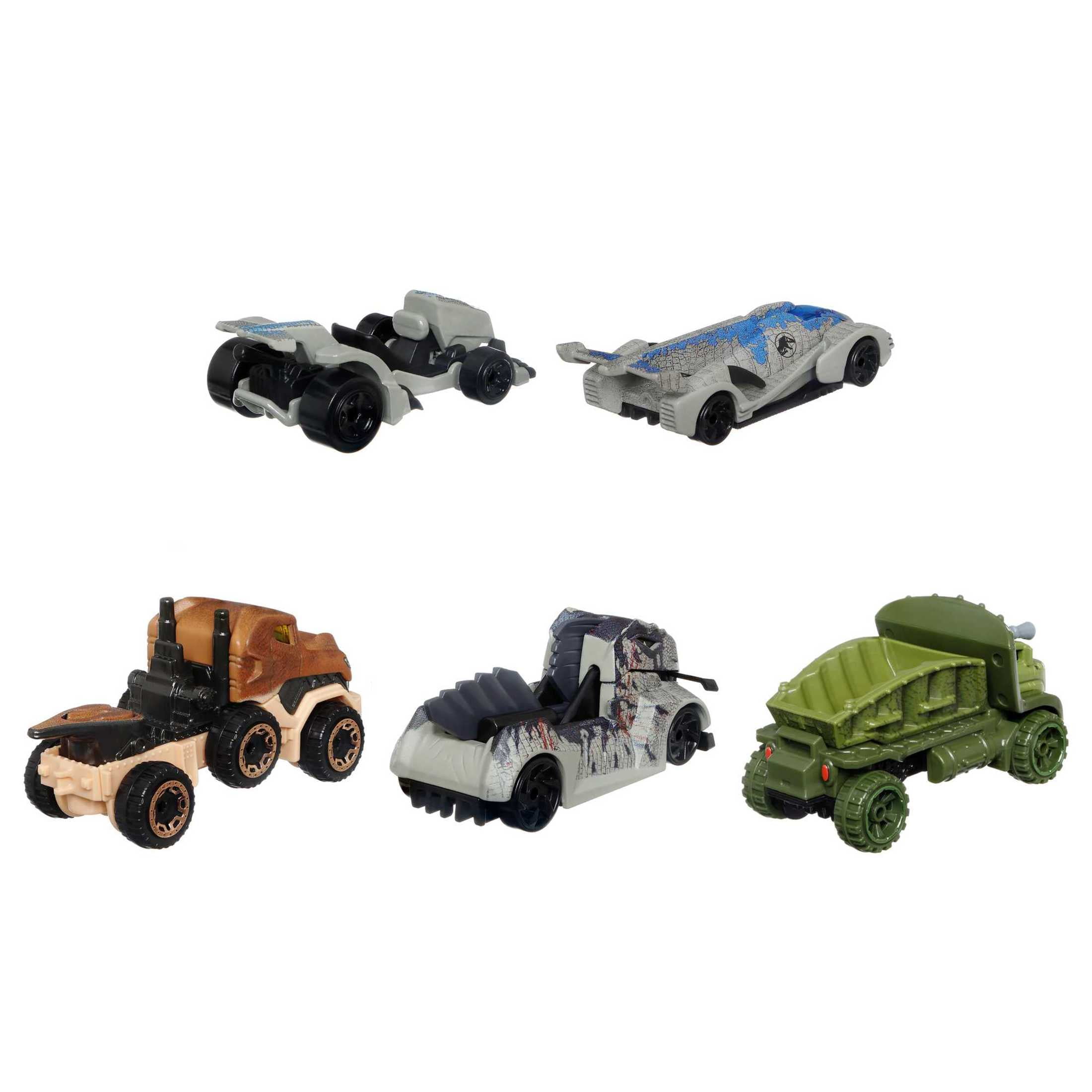 Hot Wheels Jurassic World Dominion Set of 5 Toy Character Cars or Trucks, Collectible Vehicles