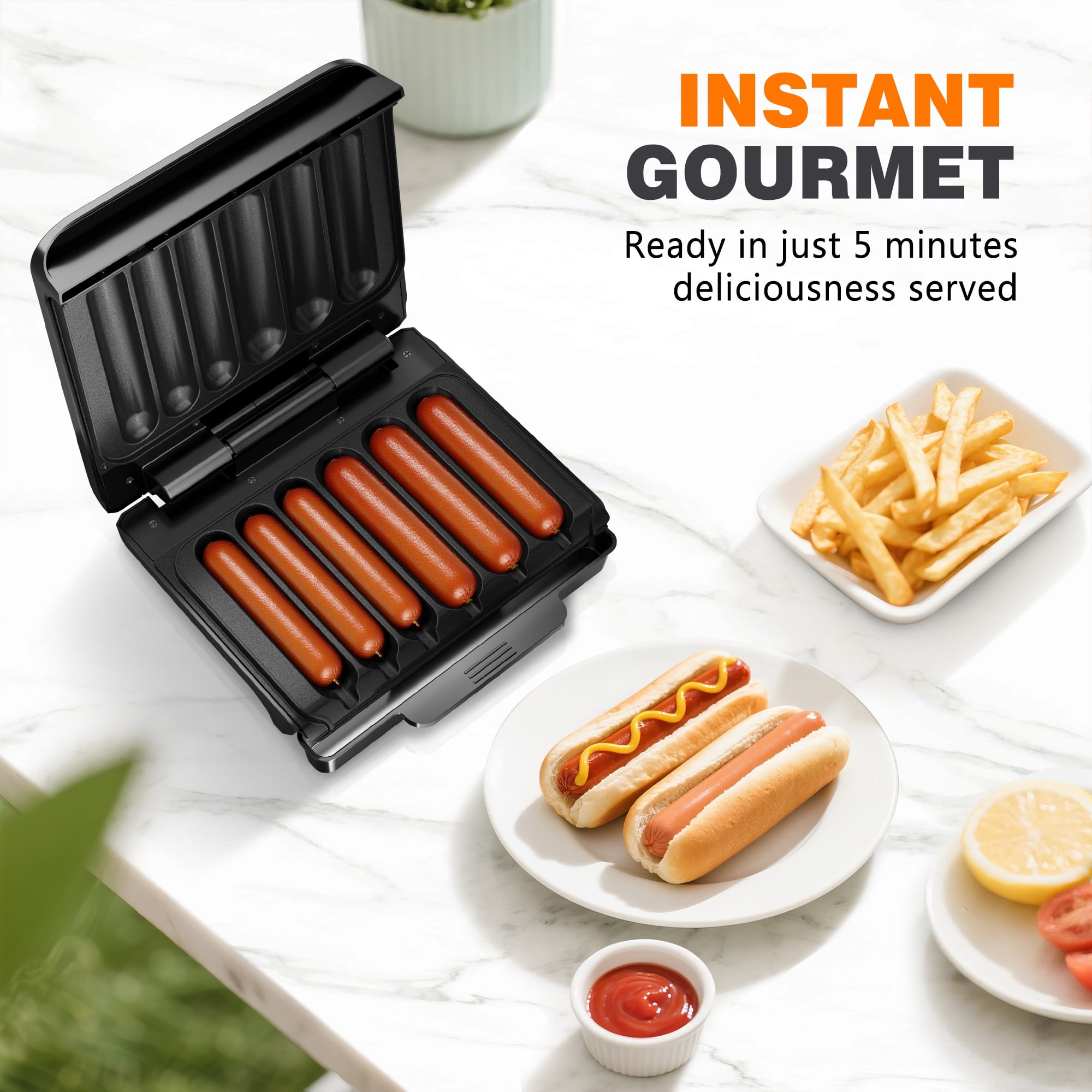 KEINVE Hot Dogs Toaster, Electric Grill with Oil Drip Tray, and Cord Storage, Ideal for Veggie Sausages, BBQ or Sausage, Nonstick Plate for Easy Clean