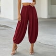 thumbnail image 2 of Olyvenn Women's Pleated Harem Pants, Elastic Waist, Loose Cuffed Casual Balloon Trousers with Pockets Red XL, 2 of 7
