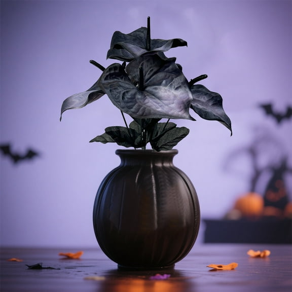 TOPRenddon 5-Head Anthurium Faux Flower Bouquet, Halloween Decorations Artificial Flowers for Home, Party, Graveyard Displays, Black Red Plastic Floral Arrangement, Durable Indoor/Outdoor Centerpiece