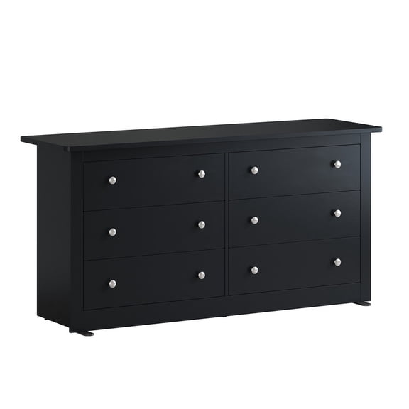 Gianna Dresser for Bedroom with 6 Drawers 59 Inch Chest of Drawers Wooden Dressers for Closet Living Room，Black