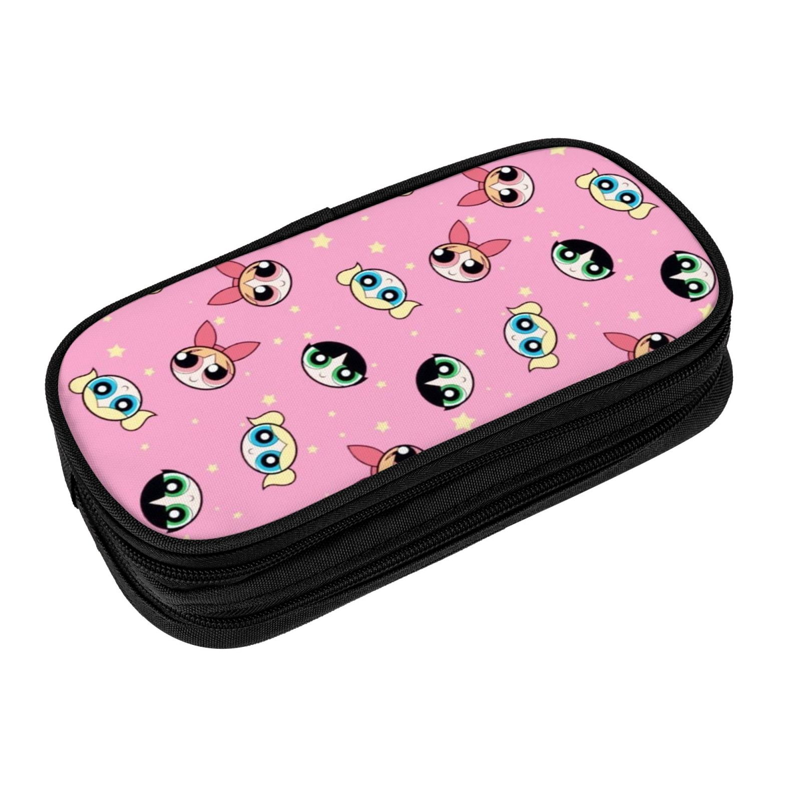 The Powerpuff Gi-rls Pencil Case Large Capacity Pencil Pouch Penbag Office Stationery Organizer Travel Makeup Bag Black