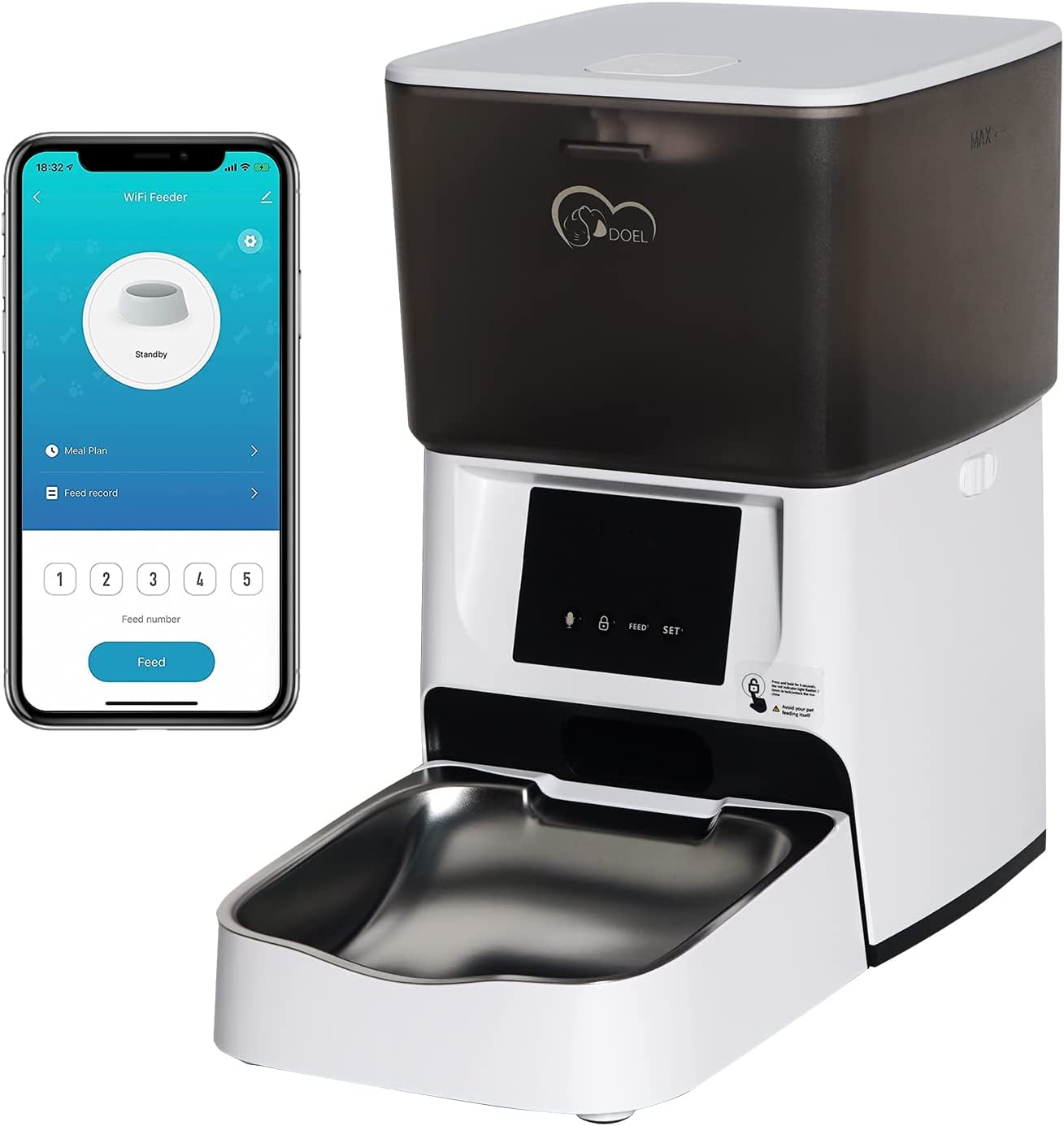 DOEL Automatic Cat Feeder Timed and Quantitative Feeding with Stainless