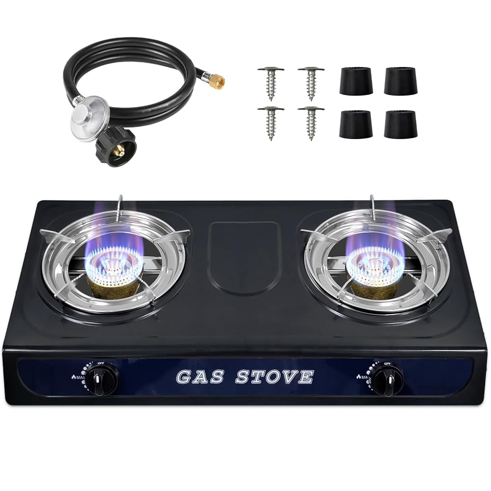 GRACEALL Propane Stove 2 Burners for Outdoor Cooking, Portable Gas Stove Double Burner with CSA LPG Hose, Auto Ignition 17000 BTU Propane Stove