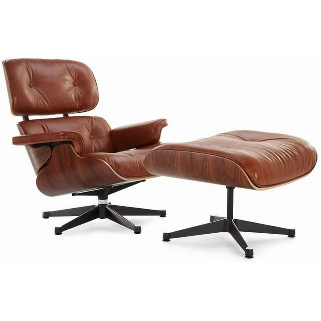 Nicer Furniture Modern Classic Leather Lounger with Ottoman
