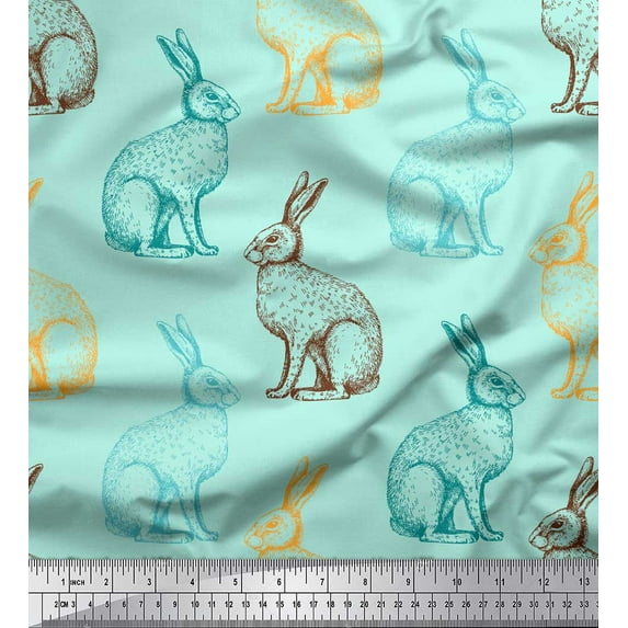 Soimoi Green Cotton Jersey Fabric Rabbit Animal Print Fabric by the Yard 58 Inch Wide