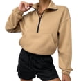 thumbnail image 1 of SEARIPE Women's Fleece Pullover Sweatshirts Half Zip Cropped Thermal Pullover Y2K Tops with Kangaroo Pocket Apricot L, 1 of 7