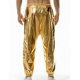 thumbnail image 3 of WREESH Men's Shiny Pants Drawstring Waist Pants Solid Casual Outdoor Elastic Waist Jogging Sport Pants Trousers Gold, 3 of 5