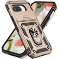 thumbnail image 1 of KOMI Phone Case for Google Pixel 9A Case with HD Screen Protector & Slide Camera Cover & Rotated Ring Kickstand, [Military-Grade] Phone Case for Google Pixel 9A, Gold, 1 of 5
