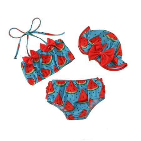 

qucoqpe New Summer Toddler Baby Girl Swimsuits Cute Infant Tankini Set Fruit Printed One Piece Bathing Suits Halter Beach Swimwear