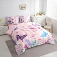 thumbnail image 3 of Homewish Girly Pink Butterfly Twin Bedding Sets 7-Piece, Spring Garden Animal Bedding Comforter Set, Princess Cartoon Reversible Sheet Sets, Ultra Soft Bedroom Decor, 3 of 7