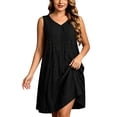 thumbnail image 2 of HongQid Plus Size Dress for Women Textured Sleeveless Shift Dress V Neck Casual Loose Mini Sundress With Pockets For Summer, 2 of 9