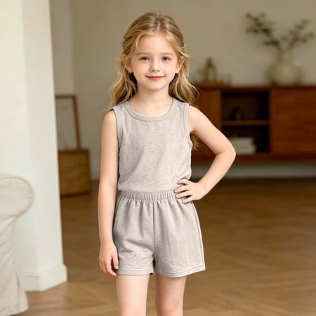 Dxzfnsa Summer Toddler Baby Boy Girl Clothes Unisex Two-Piece Comfy Solid Color Outfits Casual Round Neck Tank Tops and Shorts