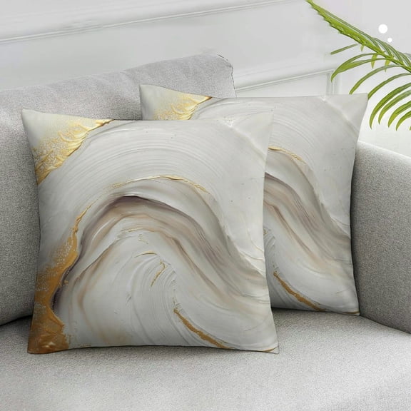 Acheng  Grey Gold Marble Throw Pillow Covers Modern Abstract Marble Texture Decorative Pillows Case Soft Cushion Covers for Couch Sofa Bed Home Decor Set of 2 White