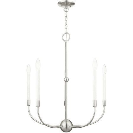 

Brushed Nickle Tone Finish Chandeliers Steel Material Candelabra 28 Long 5 Light Fixture