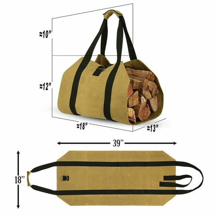 Firewood Carrying Log Carrier Bag 16oz Waxed Canvas Fireplace