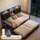 thumbnail image 4 of Cama Sofa Individual de Metal con Trundle Ajustable (Plegable con Ruedas), Cabecera con Almacenamiento, Luz LED, Estación de Carga, Cama Sofa para Sala/Dormitorio/ (196 * 112.5 * 107cm) (Negro), 4 of 9