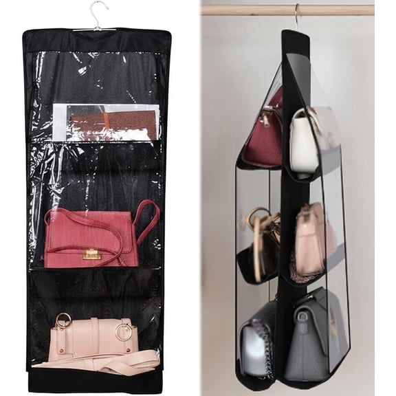Vertical Hanging Gift Bag Storage Caddy, Space-Saving Closet Organizer with Separate Compartments for Flat Bags, Durable Polyester Wardrobe Shelf
