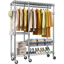 Heavy Duty Rolling Garment Rack 4 Tiers Adjustable Wire Shelving Clothes Rack with Rods and Side Hooks, Storage Closet Clothing Rack with Wheels Chrome 17.7" D x 47.2" W x 83.6" H