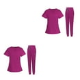thumbnail image 4 of maskred Ensemble de Gommage pour Femmes Col en V Lavable en Machine Manches Courtes Costume Confortable Rose Rouge L 2Set, 4 of 6