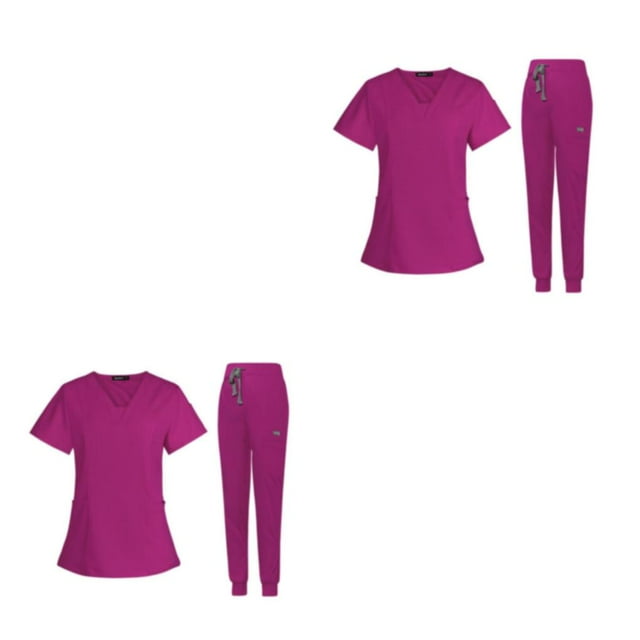 Guardoinrt Ensemble de Blouse Médicale pour Femme Col en v Manches Courtes Lavables en Machine Rose Rouge P 2ensemble