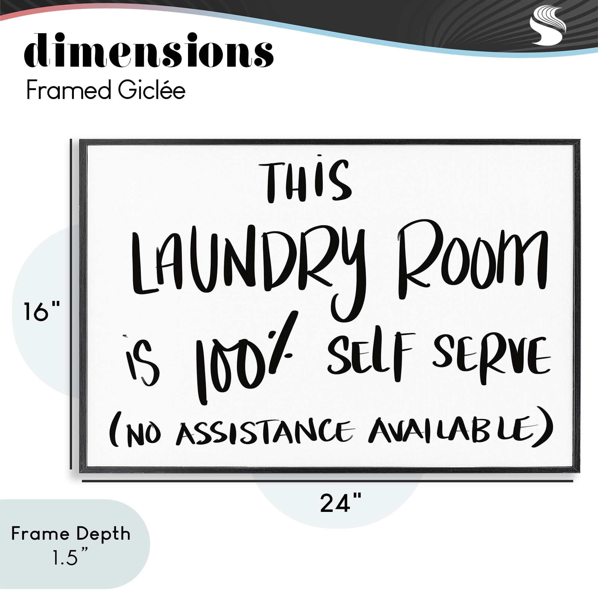 Stupell Industries Self Serve Laundry No Assistance Black Framed Giclee Art, design by SD Graphics Studio