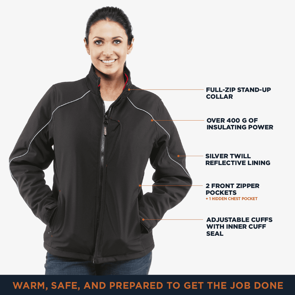 RefrigiWear Women's Warm Insulated Softshell Jacket with Thumbhole Cuffs  (Black, XL)