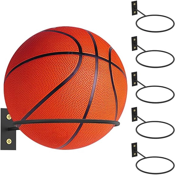 6 Pcs Ball Storage Holder Wall Mount Metal Basketball Display Rack Sports Room Decor for Basketball Football Volleyball Soccer(5.3 Inch)