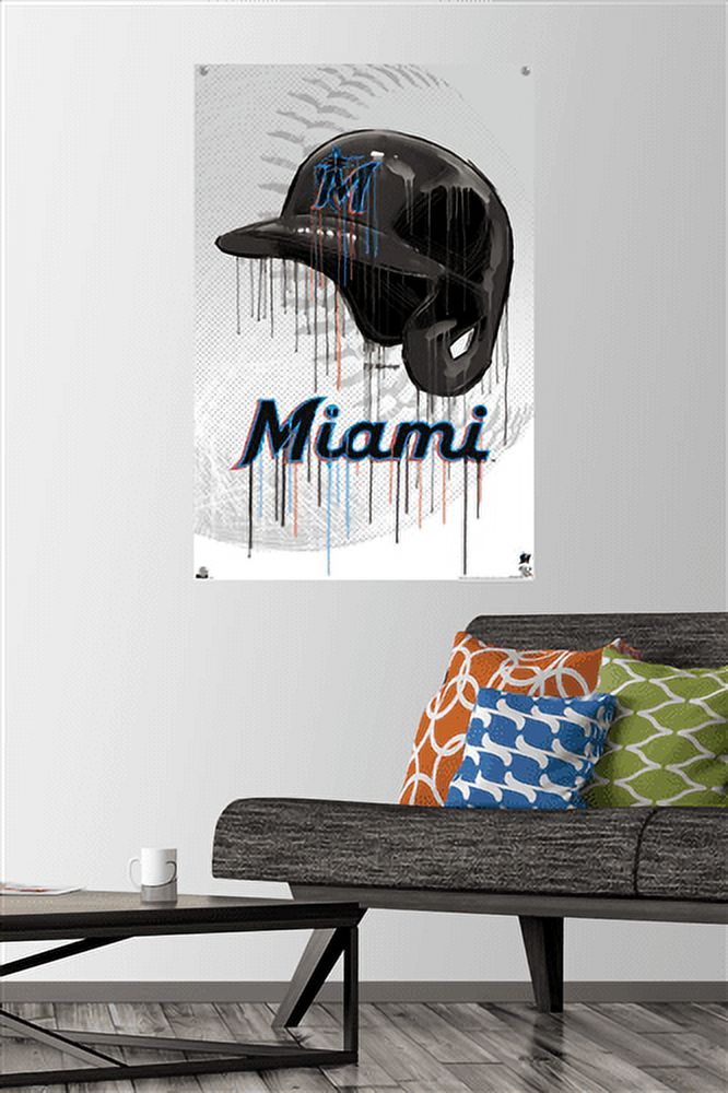 MLB Miami Marlins - Drip Helmet 22 Wall Poster with Pushpins, 22.375" x 34"