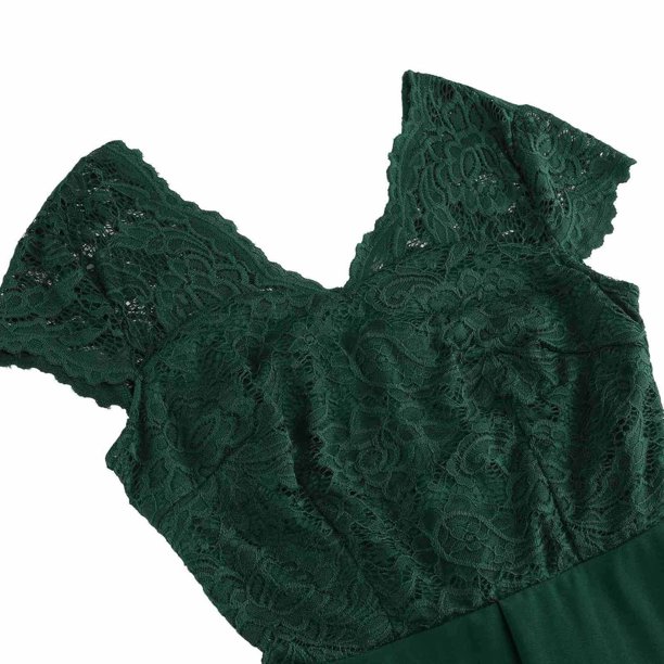 short flowy semi formal dresses DeHolifer Women's Cocktail Wedding Guest Party V-Neck A-Line Dress with Lace Sleeve Dress Green XL Teardrop